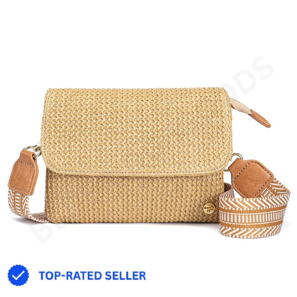 Straw Crossbody Bag Boho Chic Summer Purse Travel Essentials Adjustable Strap
